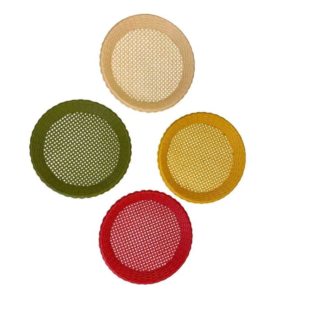 Vintage Reusable Plastic Paper Plate Holders - 4 Pack - Red Green Tan Yellow